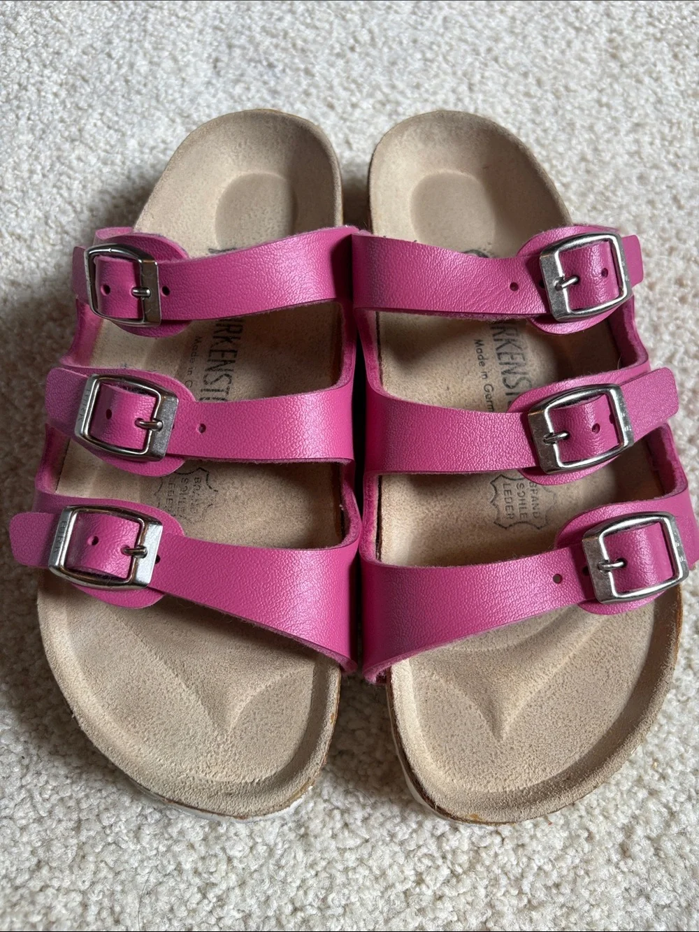 Birkenstock Florida Hot Pink Sandals size 35, size 4 / 4.5 Triple Strap